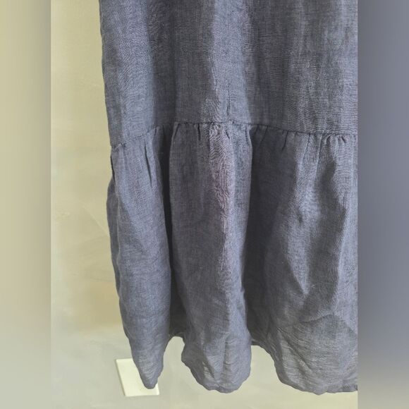 Garnet Hill Europe Linen Puff-Sleeve Midi Dress Chambray Tiered Smock Back Sz L - Picture 10 of 10